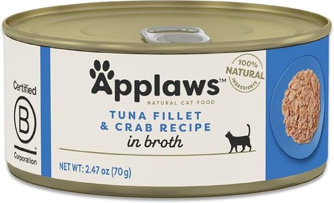 Applaws Additive Free Canned Cat Food in Broth in 3 Flavor Variety Bundle: (4) Whitefish and Salmon, (4) Tuna and (4) Tuna and Crab (12 Cans Total, 2.47 Ounces Each) Plus Shaynanigans Silicone Lid