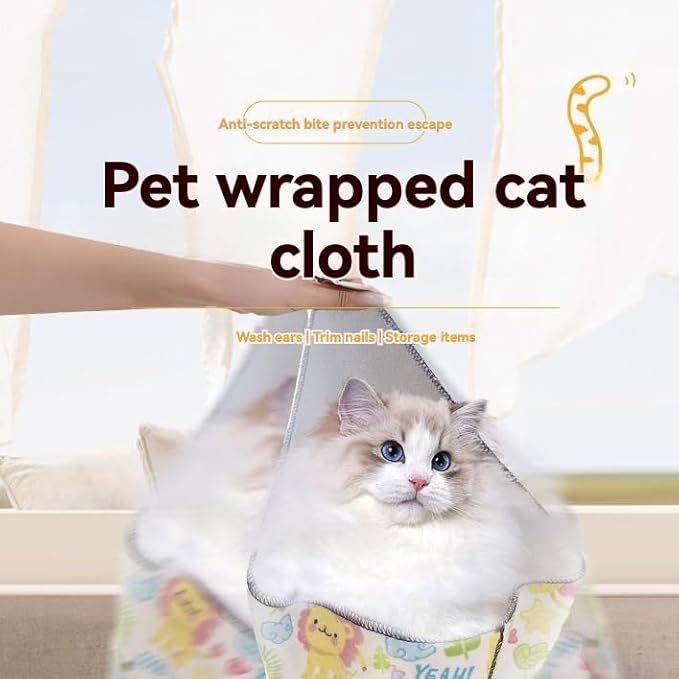 Magic Wrap for Cats, Cat Wrap for Cutting Nails, Cat Grooming Wrap, Self-Adherent, Anti-Bite, Anti-Scratch, Anti-Escape Calming Wrap, Multifunctional Pet Tool (A, XL(21.65*21.65in or within 22lbs))