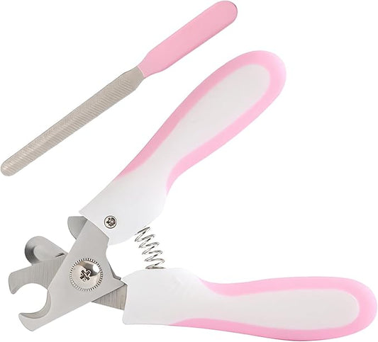 Pet Nail Clippers & Trimmers for Dogs & Cats - with Safety Guard & Free Nail File - Professional Pet Grooming Tool (Pink, Small)