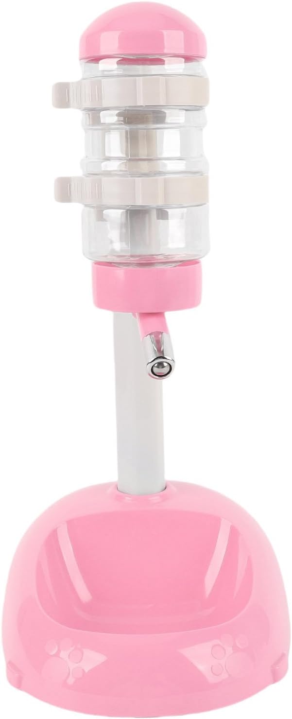 Pet Standing Water Dispenser, Adjustable Height Dog Water Bottle, with Food Feeder Bowl for Small Dogs Cats (Pink)