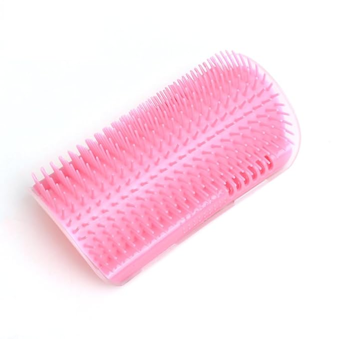 Cat Self Groomer Wall Corner Massage Comb Grooming Brush Soft Rubber Bristles Kitten Massager Tool Fit for Flat Wall Corner Cage and Hand Hold (Pink)