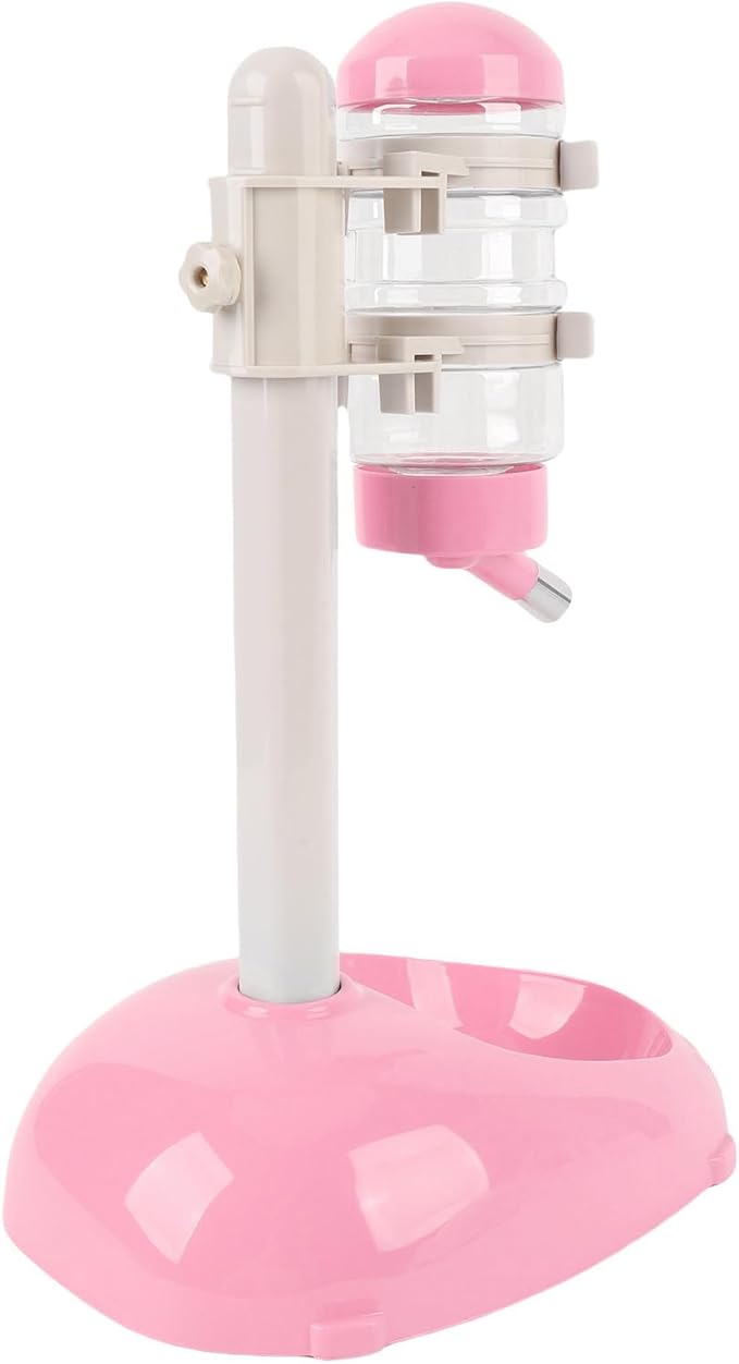 Pet Standing Water Dispenser, Adjustable Height Dog Water Bottle, with Food Feeder Bowl for Small Dogs Cats (Pink)