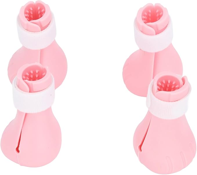 Cat Grooming Boots, Premium Silicone, Pink, for Bathing and Scratching Prevention, 4 Pack