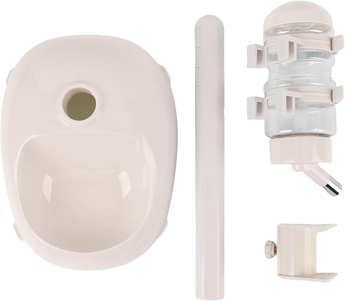Pet Standing Water Dispenser, Adjustable Height Dog Water Bottle, with Food Feeder Bowl for Small Dogs Cats (Beige)