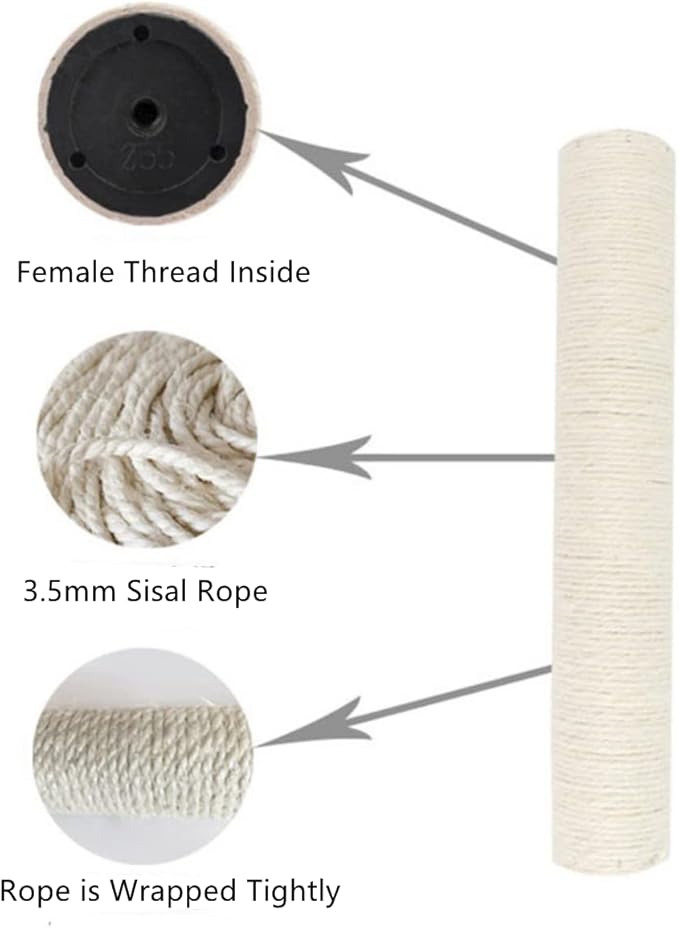 SHENGOCASE 17.7" L, Ø 2.75" Cat Tree Accessories Replacement Post Pole with M10 Bolt, DIY Cat Scratching Post Replacement Part Pole