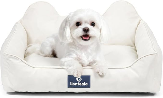 EarsUp Dog Bed 22Inch Leather Dog Sofa, Detachable Orthopedic Puppy Beds, Rectangle Pet with Non-Slip Bottom, Waterproof, Machine Washable (White)