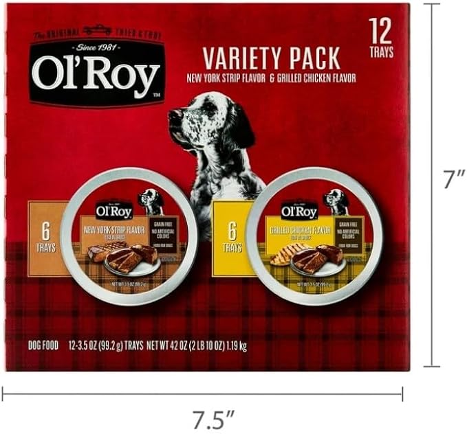 Ol's~Roys Grain-Free Wet Dog Food Variety Pack ~ (24 Count) ~ (3.5 Oz Cups) ~ New York Strip & Grilled Chicken Flavor, No Corn Wheat or Soy, All Natural, No Artificial Colors or Flavors, Daily Feeding