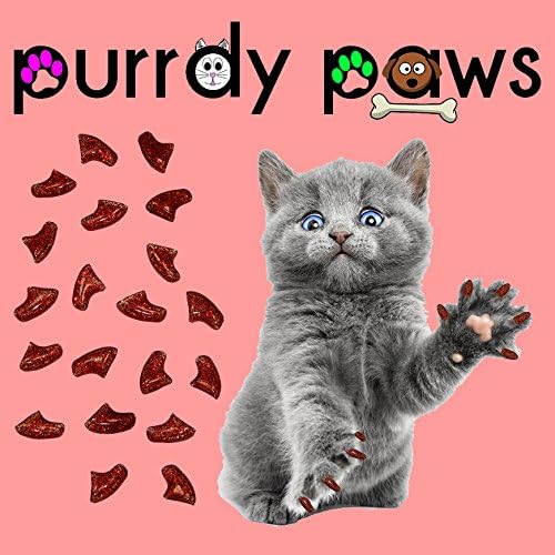 6 Month Supply Soft Nail Caps for Cats Ruby RED Glitter Large - Extra Adhesives