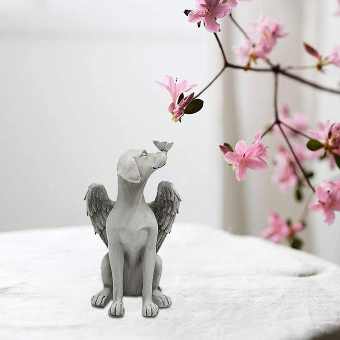 Angel Dog Memorial Statue, Dog Memorial Stones, 8 inch Garden Resin Sleeping Dog Ornament, Dog Passing Away Bereavement Gifts, Pet Loss Gift for Dog, Pets Grave Marker, Tribute Statue