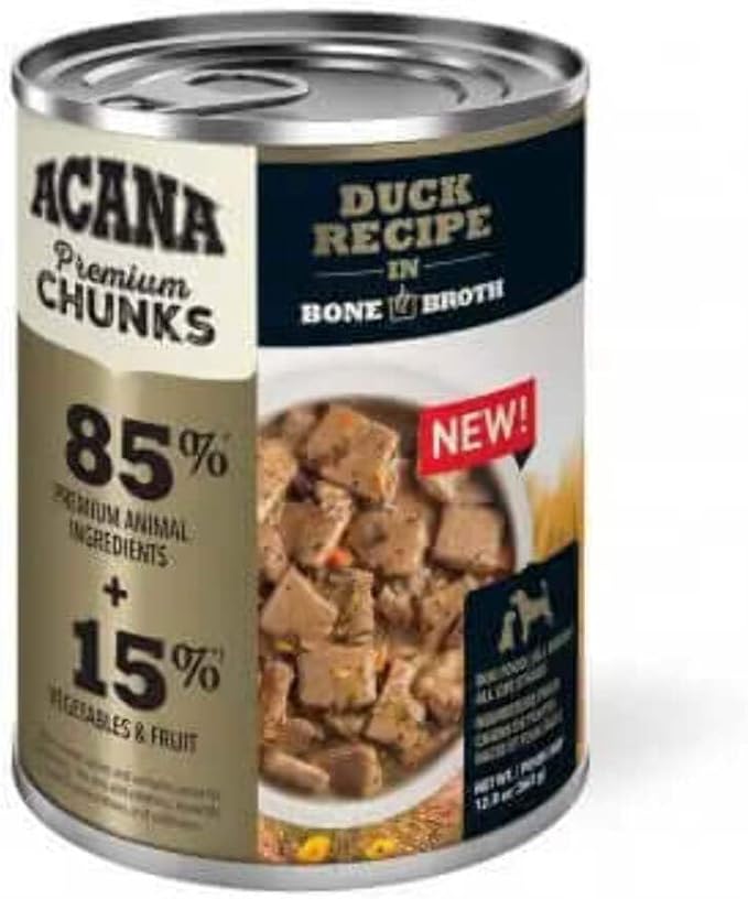 ACANA Grain-Free Premium Chunks Duck Recipe in Bone Broth Wet Dog Food, 12.8 oz., Case of 12, 12 X 12.8 OZ