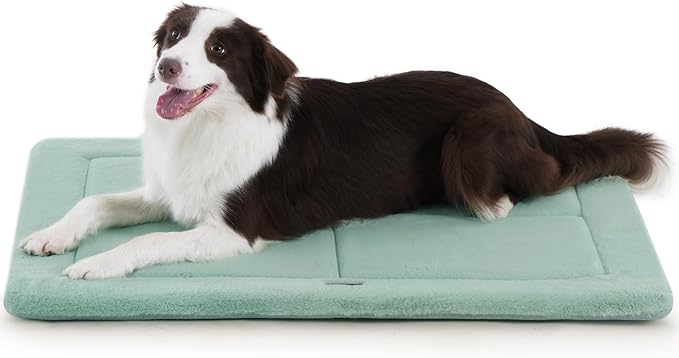 MADE 4 PETS Dog Crate Pad Bed for Medium Large Dogs, Washable & Reversible, Anti-Slip Kennel Mat for Cozy Sleeping, Soft Fluffy Dog Bed for Indoor & Outdoor Use, 35"x23", Green