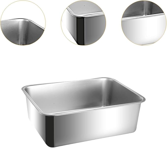 Stainless Steel Cat Litter Box Splashproof Open Top Large Easy to Clean Sand Box for Small Cats Litter Pan- 49.5cmx34.5cm