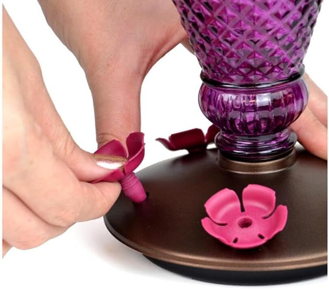 Perky-Pet Diamond Wine Top Fill Glass Hummingbird Feeder with Built-in Bee Guards - Outdoor Garden Décor - 24 Oz Nectar Capacity - 9102-1SR - Purple Humming bird Feeder - Easy to Fill, Easy to Clean