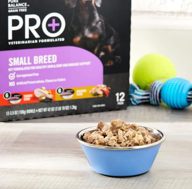 Pure Balance Pro+ Small Breed Turkey and Chicken Stew Variety Pack Wet Dog Food, 3.5oz Cups, 12 Count (Pack of 1)