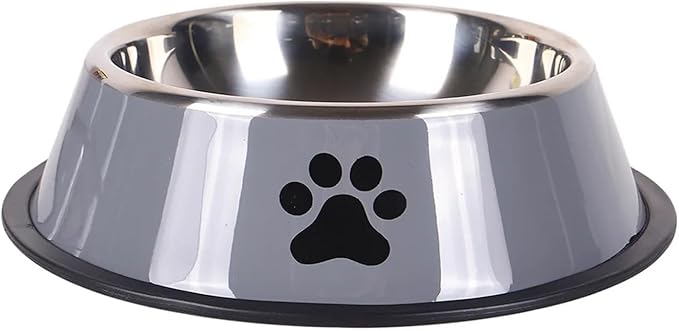 Stainless Steel Large Capacity pet Bowl Dog Food Bowl Multiple Specifications Anti-Fall Food Bowl Food Bowl Feeding pet Supplies(Gery-1pcs,Small)