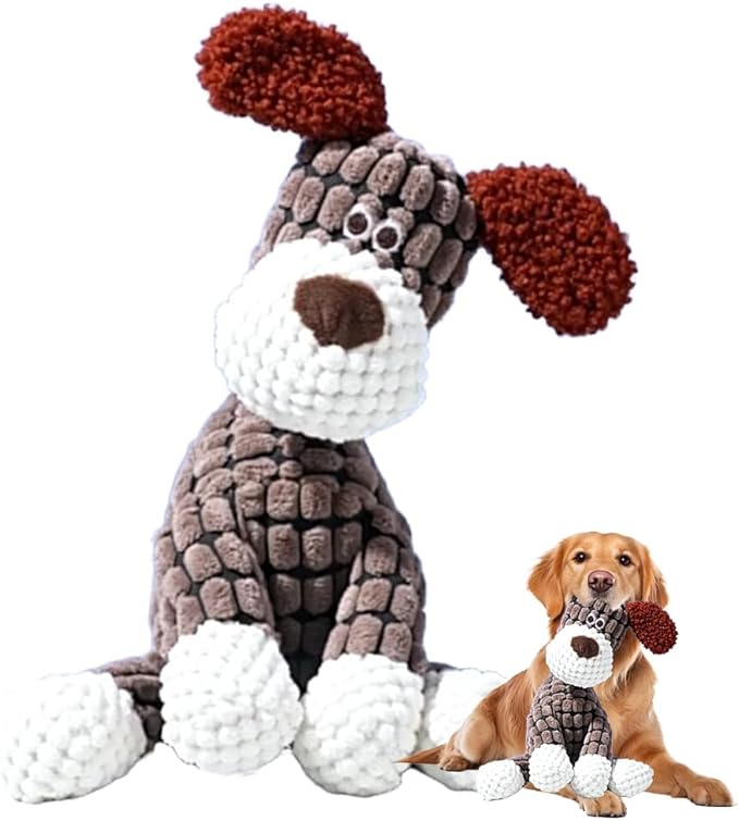 Indestructible Dog Toy, 2026 New Durable Plush Dog Toys for Aggressive Chewers, Interactive Squeaky Soft Puppy Chew Toy, Durable Teething Toys for Small Medium Large Dogs (Brown)