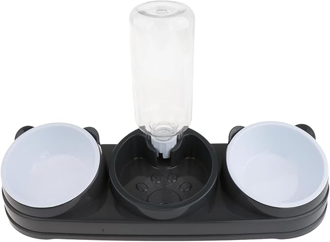 Elevated Double Bowl Pet Feeders with Automatic Water Dispenser Antislip Base for Dog Cats Daily Feeding Watering Supply - Dark Gray - Version