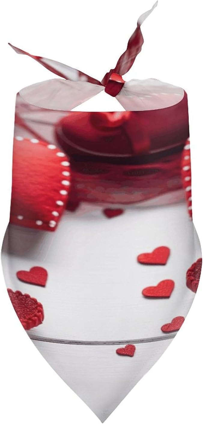 Dog Bandana Spring Pet Scarf Adjustable Triangle Handmade Red Hearts Printing Dog Bib Washable Polyester Puppy Bandana for Small Medium Large Dogs Cat Birthday Party Supplies