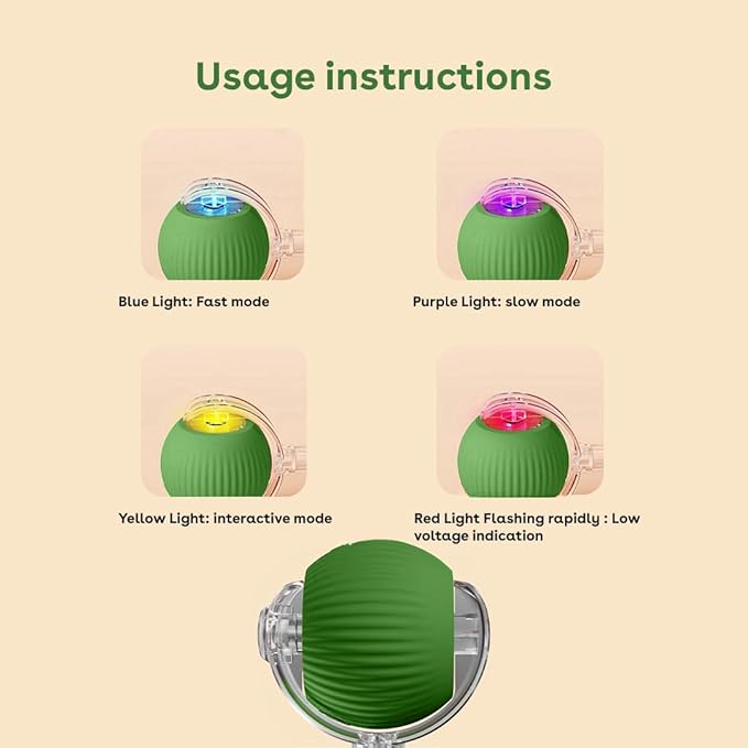 Interactive Cat Toy Ball, Automatic Intercative Cat Toys for Indoor Cats, The 3rd Generation Agile Moving Cat Ball with Elastic Mesh Tail, Toys for Indoor Adult Cats, Motion Activated (Green)