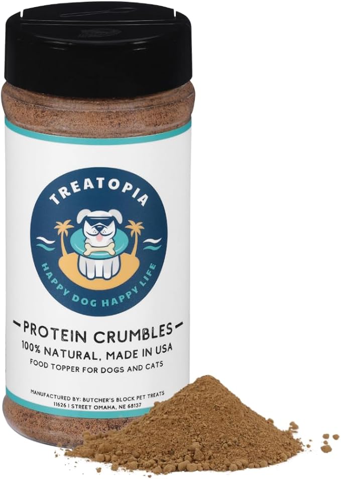 TREATOPIA Protein Crumbles Meal Topper for Dogs & Cats, 8 Oz Shaker Bottle - All-Natural Beef Lung & Liver Appetite Stimulant Seasoning, High-Protein, Healthy Treat, Slow-Roasted, Made in The USA