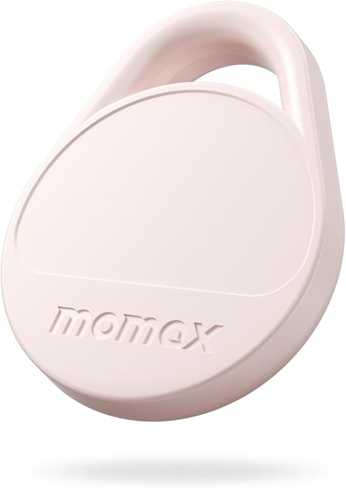 Momax Key Finder Tracker Tag - [Apple MFi Certified] Smart Bluetooth Tracking Device with Find My (iOS Only), Replaceable Battery, DIY Stickers, for Wallets, Luggage, Suitcases, Backpacks, Pink
