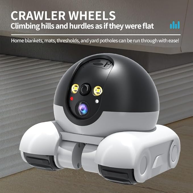 Movable 2MP+2MP Dual Lens Dual Screen Pet Robot 2.4 GHz WiFi Smart Home Security Camera P 360°/T 90° Rotation Monitoring Phone App 2 Way Audio Motion Detection Alerts Night Vision Cat Dog Camera