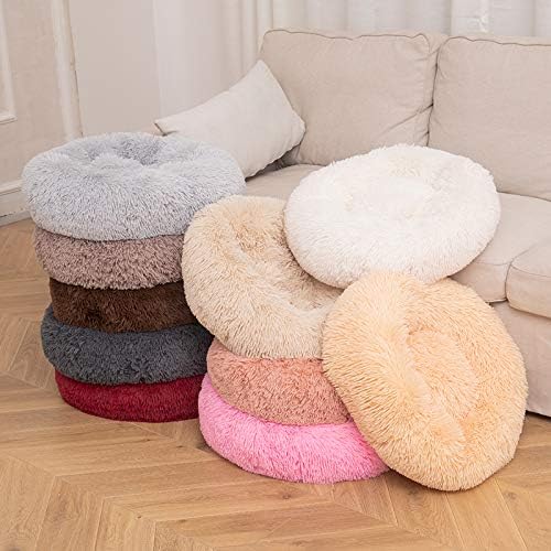 Hezotco Dog Bed for Indoor Cats & Dogs, Washable Soft Fluff Round Dog & Cat Bed for Small Dogs. 31.5 inches Pet Bed for Puppy，Fits up to 55 lbs Pets，Light Brown