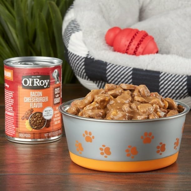 (Pack of 4) Bacon, Cheeseburger & Beef Flavor Gravy Wet Dog Food for Adult, 13.2 Oz. Can, 100% Complete and Balanced Nutrition, Ideal for Adult Dogs and Puppies