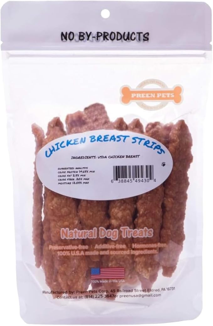 Preen Pets Chicken Breast Strips *Soft* Dog Treats – 100% USA Chicken Breast (4 OZ)