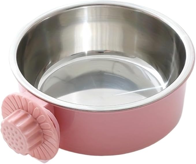 Dog Bowl Anti-tip Fixed Hanging Dog Bowl Dog Cage Stainless Steel Drinking Bowl Pet Bowl Pet Supplies(Pink,450ml)