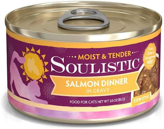 Soulistic Moist & Tender Salmon Dinner in Gravy Wet Cat Food, 3 oz., Case of 12