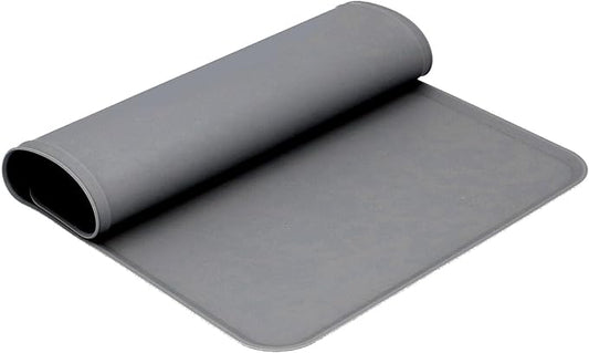 Silicone Non Slip Pet Feeding Bowl Mat for Dogs, Leakproof Dog Placemat for Food and Water, 11.8x18.9in Pet Supplies (Grey)