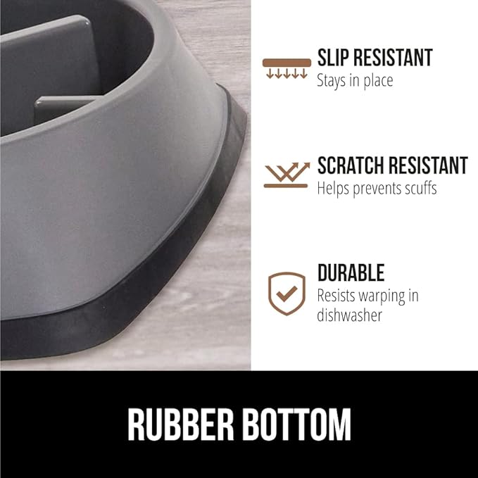 GORILLA GRIP Cat Litter Box Mat, 17x11 Inch Beige and Slow Feeder Dog and Cat Bowl, 2 Cup Gray, 2 Item Bundle