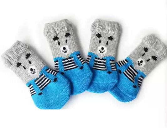 Cat Grooming Socks – Protective Mesh Foot Sleeves for Bathing, Nail Trimming & Vet Visits – Anti-Scratch & Breathable Design (Blue Bear [Non-Slip],XL（Max Diameter of Paw 2.76 inches）)