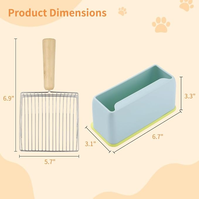 Metal Poop Scooper Caddy, Cat Litter Scoop with Abs Stand, Scoop with Holder, Lasting Cat Cleanup Kit