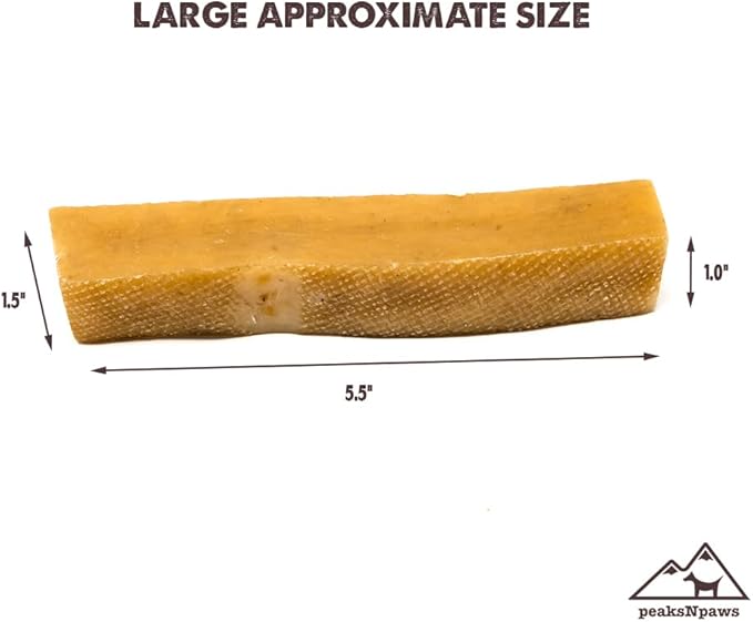 peaksNpaws Yak Cheese, High Protein, Himalayan Dogs Chews, Natural Dog Treats, Lactose Free, Long Lasting Dogs Treat for Aggressive Chewers Under 55 lbs 12 Large Chew Sticks