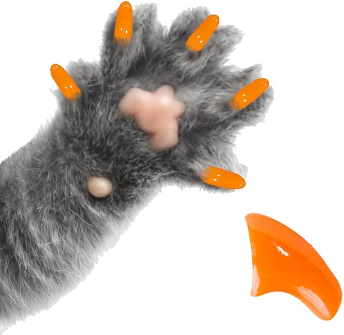 6 Month Piece Soft Nail Caps with Adhesive for Cat Claws - Tangerine Orange Medium