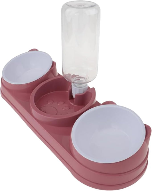 Elevated Double Bowl Pet Feeders with Automatic Water Dispenser Antislip Base for Dog Cats Daily Feeding Watering Supply - Pink - Version