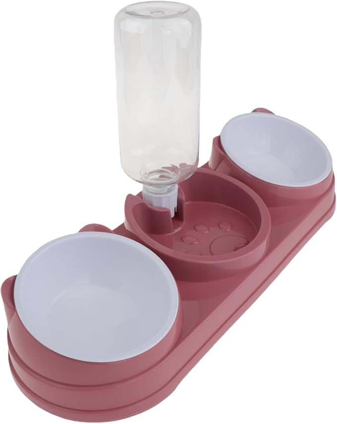 Elevated Double Bowl Pet Feeders with Automatic Water Dispenser Antislip Base for Dog Cats Daily Feeding Watering Supply - Pink - Version