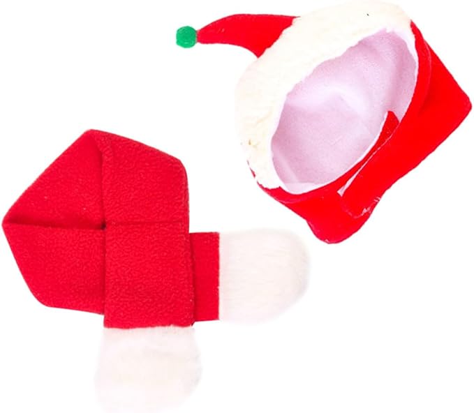 Pet Winter Hat and Scarf Set for Dogs and Cats, Thermal Cotton Headdress Supplies with Warm Head Cover, Christmas Photo Prop Costume for Puppies and Small Pets
