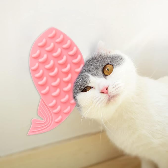 Self Adhesive Cat Grooming Brush | Whale Shape Silicone Massage Brush with Catnip | Gathers Loose Hair & Promotes Flow | Easy to Maintain Cat Toy for Glass/Wall