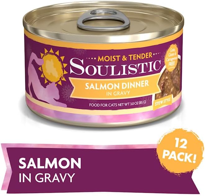 Soulistic Moist & Tender Salmon Dinner in Gravy Wet Cat Food, 3 oz., Case of 12