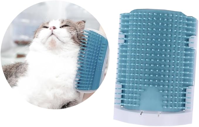 Yardwe Cat Self Grooming Massage Brush Rubber Bristles Safe for Cats Easy Wall Installation Collects Loose Hair Light Blue for Relaxation and Self-Care