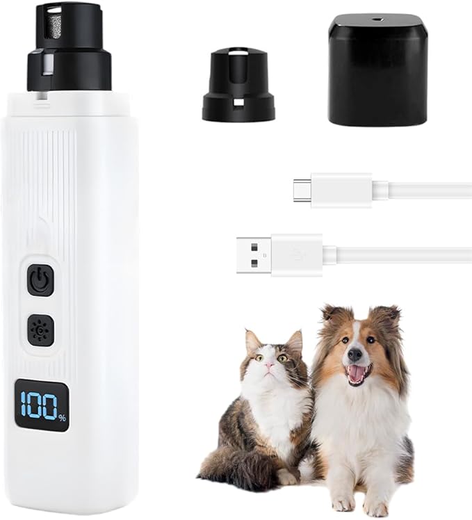 Safe Cut Cat Nail Trimmer, 2025 Upgraded 3 Adjustable 360° Grinding Settings, Low-Vibration Ultra-Quiet Under 40dB, Powerful for All Cats & Dogs, Easy to Clean (White+3*Heads)