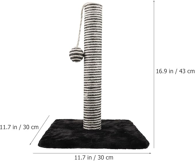 Cabilock Vertical Cat Scratching Post with Jute Sisal Rope, Black Kitten Scratcher Tower with Ball, Sturdy Floor Scratching Pole for Indoor Cats and Kittens