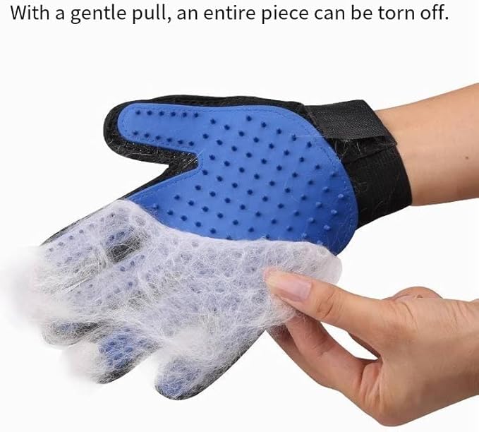 Pet Hair Removal Glove，Cats & Dogs Grooming Supplies，Efficient Deshedding Pet Grooming Gloves 2-in-1 Deshedding Brush(Two Colors)(Blue,Right-Hand)