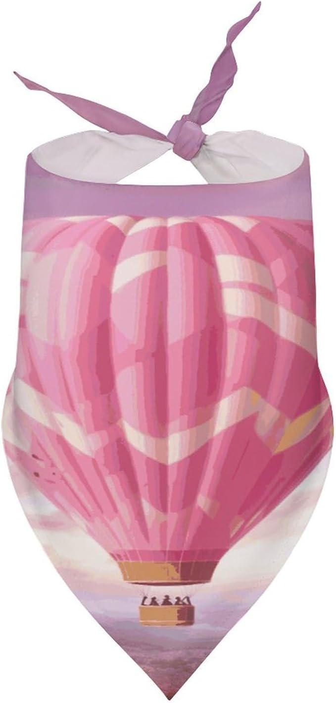 Dog Bandana Spring Pet Scarf Adjustable Triangle Pink Hot Air Balloon Printing Dog Bib Washable Polyester Puppy Bandana for Small Medium Large Dogs Cat Birthday Party Supplies