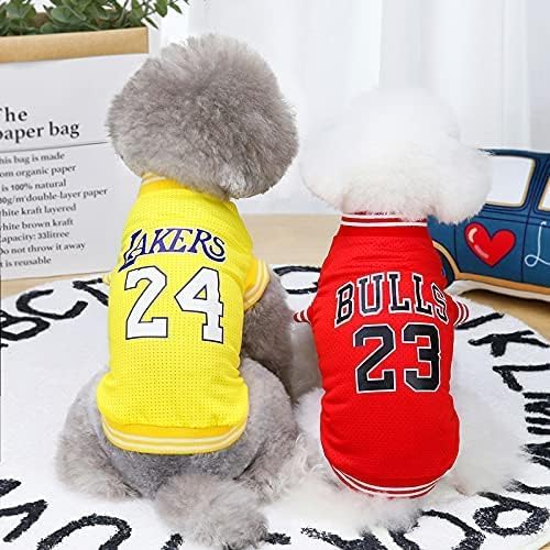 Dog Clothes Basketball Mesh Breathable T-Shirt,Pet Clothes Puppy Sportswear Spring/Summer Fashion Dog Shirt. (Yellow, XX-Large)