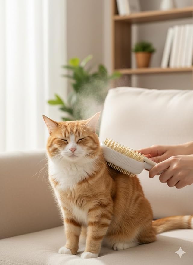 Electric Cat Massage Comb with Spray Function – Rechargeable Cat Grooming Brush for Shedding Control