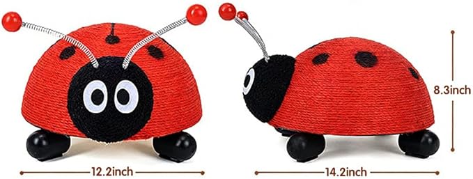 Sisal Cat Scratching Post, Durable Small Cat Scratcher for Indoor Cats, Anti-Scratch Furniture Protector with Cute Animal Shapes, Scratch Toy for Kittens, Non Falling Toy with Ball (Ladybug)